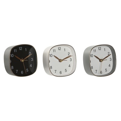 Table clock Home ESPRIT White Black Grey Golden Modern (3 Units)