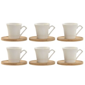 Set of 6 Cups with Plate Home ESPRIT White Bamboo Porcelain 90 ml