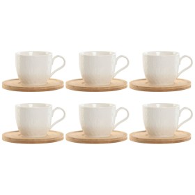 Set of 6 Cups with Plate Home ESPRIT White Natural Bamboo Porcelain 220 ml