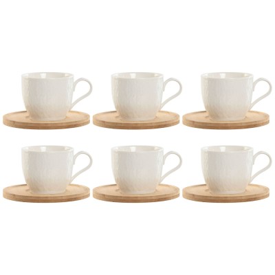 Set of 6 Cups with Plate Home ESPRIT White Natural Bamboo Porcelain 220 ml