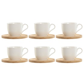 Set of 6 Cups with Plate Home ESPRIT White Natural Bamboo Porcelain 220 ml