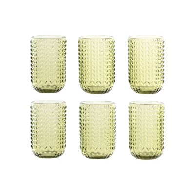 Set of glasses Home ESPRIT Green Crystal With relief 420 ml (6 Units)
