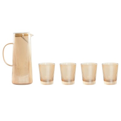 Jug and glasses set Home ESPRIT Amber Borosilicate Glass 1,25 L