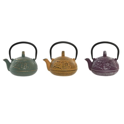 Teapot Home ESPRIT Yellow Green Lilac Stainless steel Iron 300 ml (3 Units)