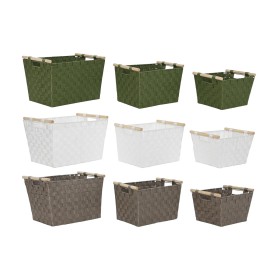 Basket set Home ESPRIT Green Grey Cream Wood polypropylene 43 x 30 x 30 cm 3 Pieces (3 Units)