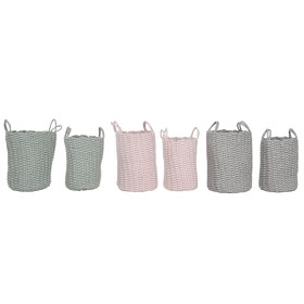Basket set Home ESPRIT Green Grey Pink Rope 30 x 30 x 43 cm 2 Pieces (3 Units)