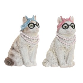 Decorative Figure Home ESPRIT Blue White Pink Cat 13,5 X 13 X 19,5 CM (2 Units)