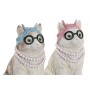 Decorative Figure Home ESPRIT Blue White Pink Cat 13,5 X 13 X 19,5 CM (2 Units)