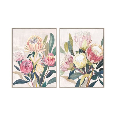 Canvas Home ESPRIT Green Pink Flowers Shabby Chic 75 x 4 x 100 cm (2 Units)