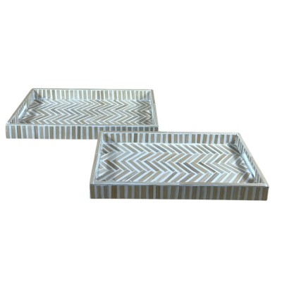 Plateau apéritif Home ESPRIT Blanc Marron Tropical 46 x 27 x 4,5 cm (2 Unités)