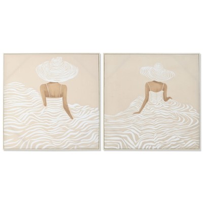 Canvas Home ESPRIT White Beige Dress Scandinavian 82,5 x 3,5 x 82,5 cm (2 Units)