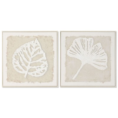 Toile Home ESPRIT Blanc Beige Feuille d'une plante Cottage 62,5 X 3,5 X 62,5 CM (2 Unités)