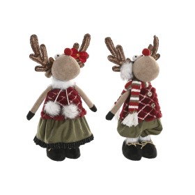 Christmas bauble Home ESPRIT Brown Red Green Reindeer 23 x 16 x 41 cm (2 Units)