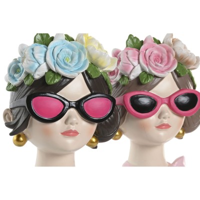 Decorative Figure Home ESPRIT Blue Pink Lady 14 x 10 x 20 cm (2 Units)