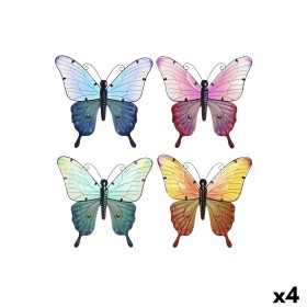 Wall Decoration Home ESPRIT Yellow Blue Green Lilac Butterfly Shabby Chic 46 x 1,5 x 46 cm (4 Units)