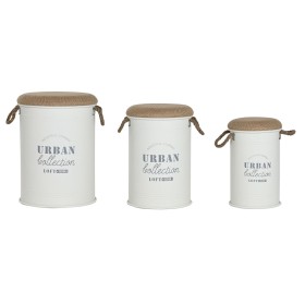 Boîte Décorative Home ESPRIT Blanc Polyuréthane Métal Fibre Urbaine (3 Pièces)