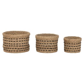 Decorative basket Home ESPRIT Black Natural Jute Seagrass (3 Pieces)