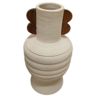 Vase Home ESPRIT Marron Beige Terre cuite Bois de manguier 28 x 28 x 33 cm