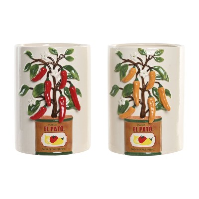 Vase Home ESPRIT White Red Green Ceramic Urban Pepper 22 x 22 x 28 cm (2 Units)