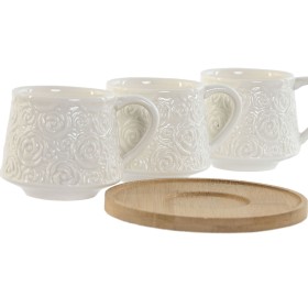 Piece Coffee Cup Set Home ESPRIT White Bamboo Porcelain 90 ml