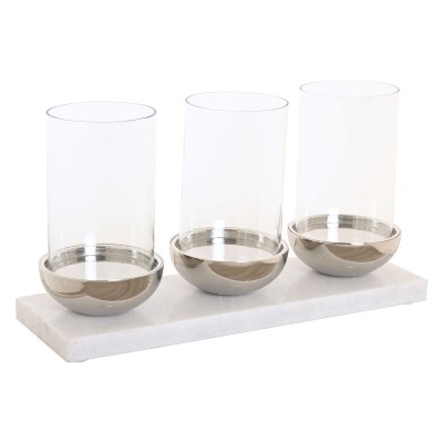 Bougeoir Home ESPRIT Blanc Argenté Verre Marbre 40 x 13 x 22 cm