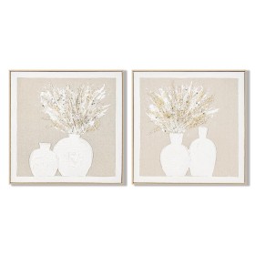 Toile Home ESPRIT Blanc Beige Vase Cottage 62 x 4,5 x 62 cm (2 Unités)