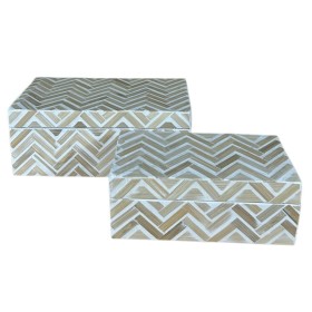 Set of decorative boxes Home ESPRIT White Brown Resin Bamboo Tropical (2 Units)