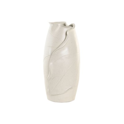 Vase Home ESPRIT White Ceramic Traditional style Modern Leaf of a plant 21 x 21 x 40 cm