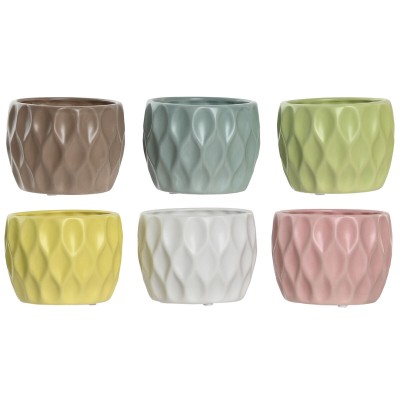 Planter Home ESPRIT Yellow White Green Pink Dolomite Rhombus 12 x 12 x 10 cm (6 Units)