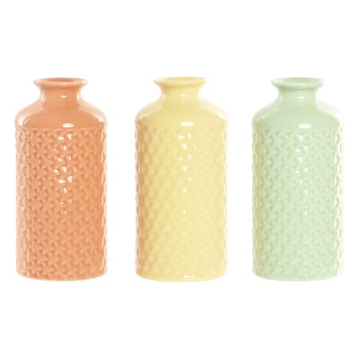 Vase Home ESPRIT Green Beige Grey Terracotta Dolomite 9 x 9 x 19 cm (3 Units)