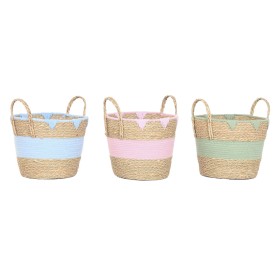 Decorative basket Home ESPRIT Blue Green Pink Natural Children's 36 x 36 x 37 cm (3 Units)