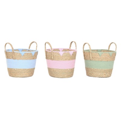 Decorative basket Home ESPRIT Blue Green Pink Natural Children's 36 x 36 x 37 cm (3 Units)