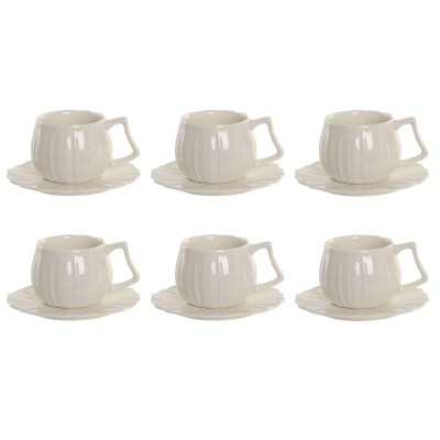 Jeu de 6 tasses avec plat Home ESPRIT Blanc Porcelaine 120 ml