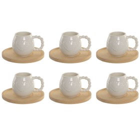 Set of 6 Cups with Plate Home ESPRIT White Bamboo Porcelain 150 ml
