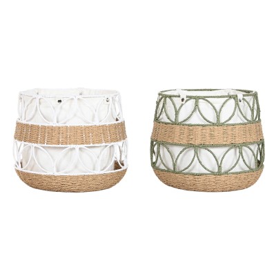 Panier décoratif Home ESPRIT Blanc Vert Fibre naturelle (2 Unités)