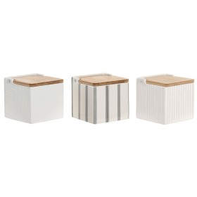 Salt Shaker with Lid Home ESPRIT White Bamboo Stoneware 11 x 11 x 11 cm (3 Units)