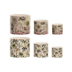 Cache-pot Home ESPRIT Vert Multicouleur Céramique Tropical 13,6 X 13,6 X 11,8 CM (3 Pièces) (2 Unités)