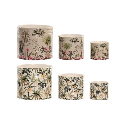 Planter Home ESPRIT Green Multicolour Ceramic Tropical 13,6 X 13,6 X 11,8 CM (3 Pieces) (2 Units)