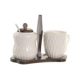 Sucrier Home ESPRIT Blanc Brun foncé Bambou Porcelaine 19,5 X 9 X 15 CM 2 Pièces