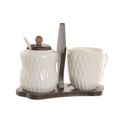 Sugar Bowl Home ESPRIT White Dark brown Bamboo Porcelain 19,5 X 9 X 15 CM 2 Pieces