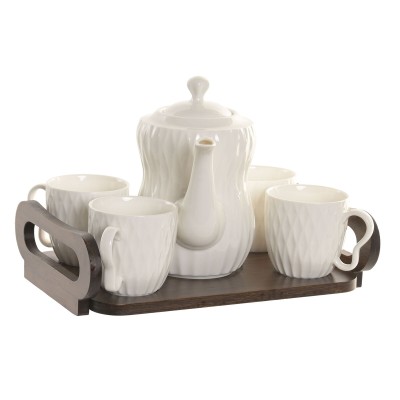 Piece Coffee Cup Set Home ESPRIT White Dark brown Bamboo Porcelain 6 Pieces