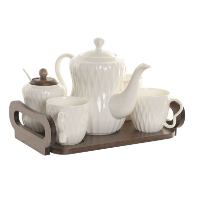 Ensemble de tasses à café Home ESPRIT Blanc Brun foncé Bambou Porcelaine 240 ml 6 Pièces