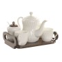Ensemble de tasses à café Home ESPRIT Blanc Brun foncé Bambou Porcelaine 240 ml 6 Pièces