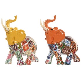 Figurine Décorative Home ESPRIT Jaune Multicouleur Orange Eléphant 16 x 7 x 17 cm (2 Unités)