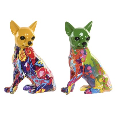 Figurine Décorative Home ESPRIT Jaune Vert Multicouleur Chien 12 x 9 x 17 cm (2 Unités)