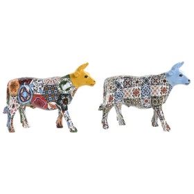 Decorative Figure Home ESPRIT Yellow Blue Multicolour Bull 16 x 6 x 12 cm (2 Units)