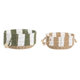 Basket set Home ESPRIT Green Cream Tropical 35 X 35 X 16 CM (2 Pieces)