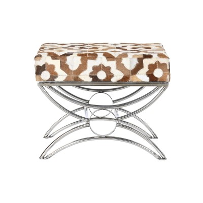 Coffre de Rangement DKD Home Decor Argenté Marron Acier Cuir Blanc (53 x 40 x 43 cm)