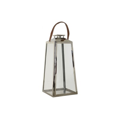 Lanterne DKD Home Decor Marron Argenté Cuir Verre Acier Chrome 30 x 30 x 66 cm