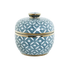 Potiche Home ESPRIT Bleu Doré Aluminium Porcelaine 15 x 15 x 15 cm